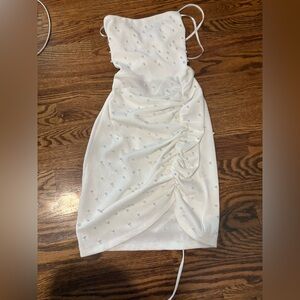 Windsor Mini White Ruched Dress with Pearls
